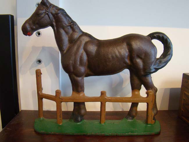 A fine vintage cast iron Race Horse door stop circa 1900
